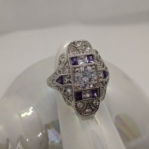 Lavender Art Deco Ring - Stainless Steel and CZ